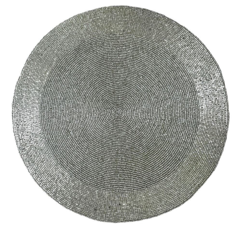 TIRAMISU Hand Beaded Placemat 15in Metallic SILVER Holiday Glam Decor New
